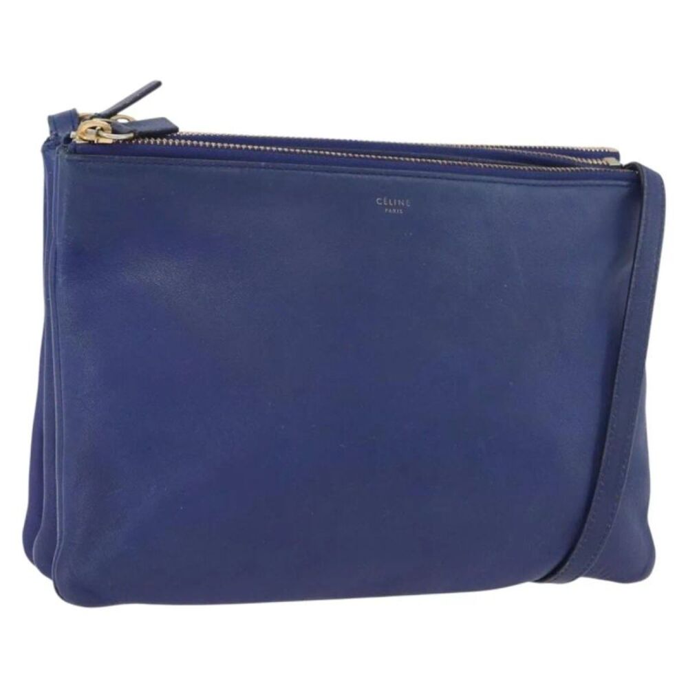 Celine Trio Leather Blue Leather Shoulder Bag Bag